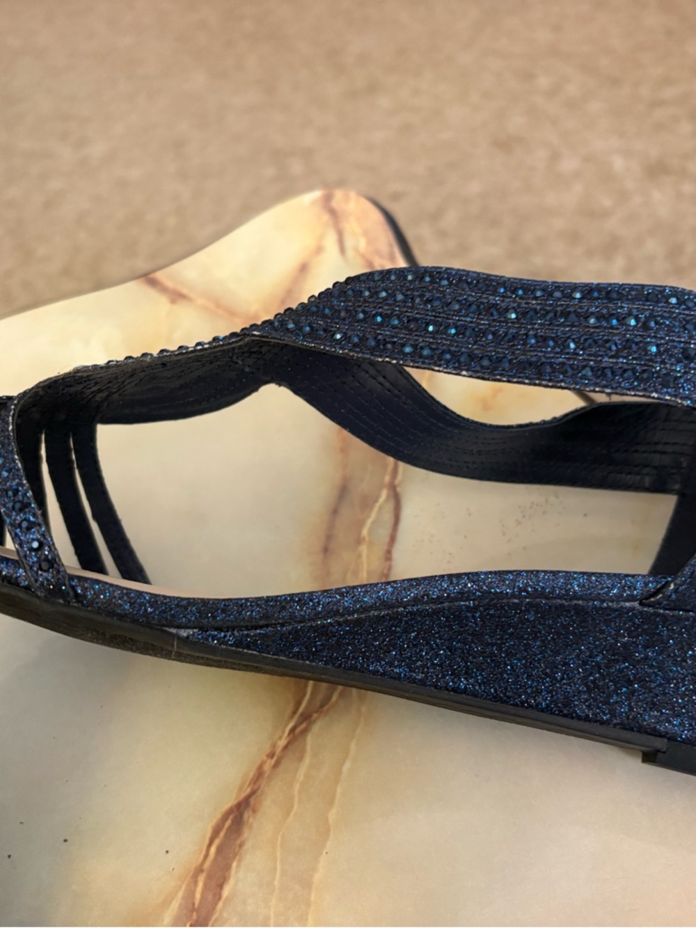 Charter Club Blue Ginifur Wedge Sandals-  Strappy, Back Zip-SPARKLE Sz 11- NEW! - Picture 7 of 10